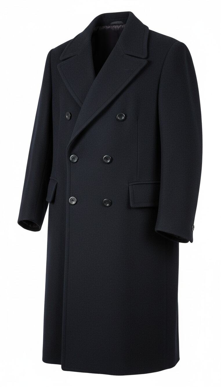 Vintage Alpacuna Men’s Black Double Breasted Long Overcoat Size L
